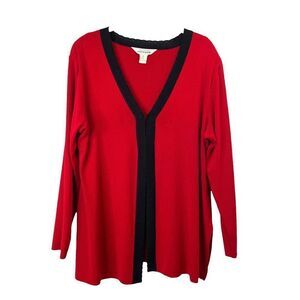 Misook black red acrylic cardigan‎ sweater Sz L